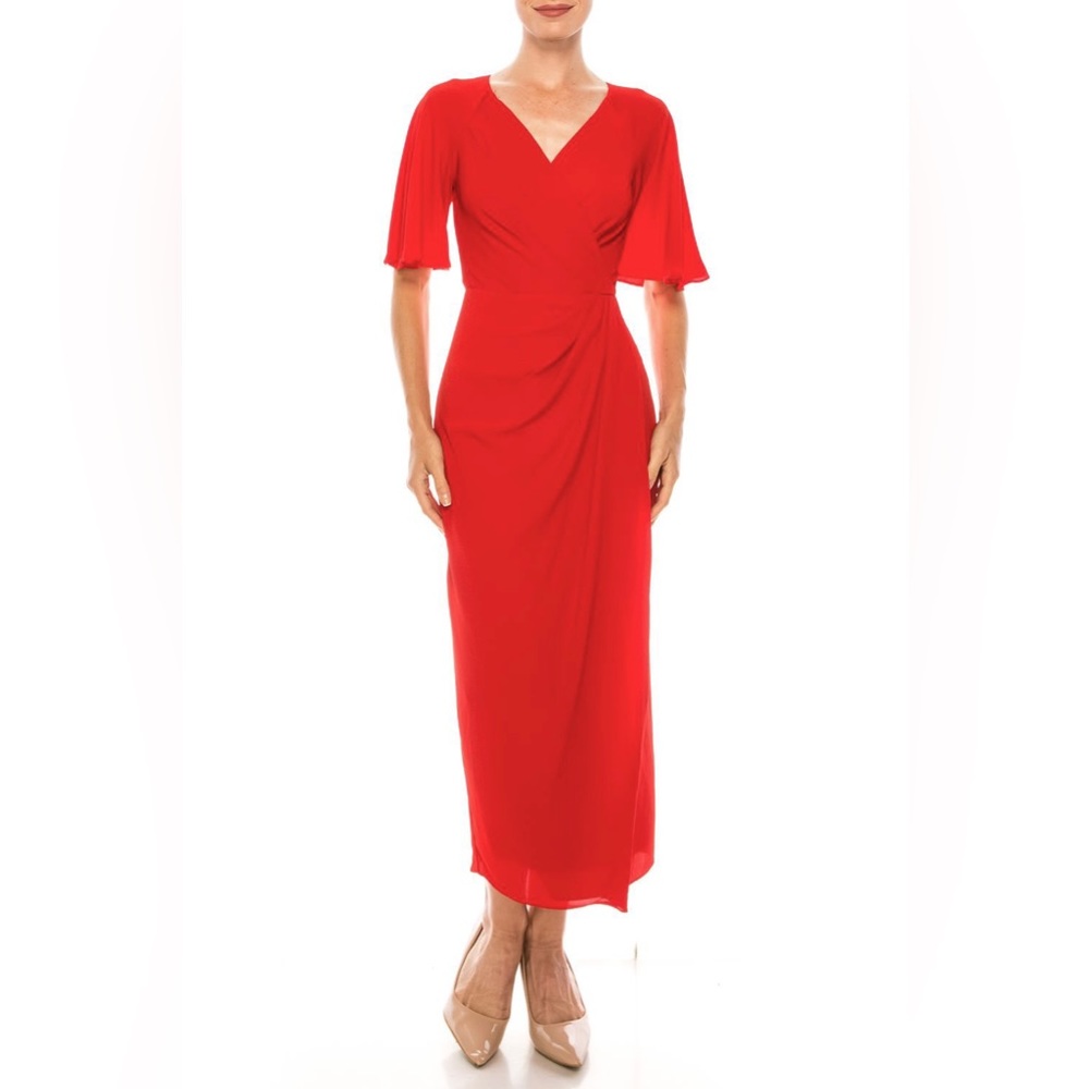 Maggy London Red Midi Wrap Dress
